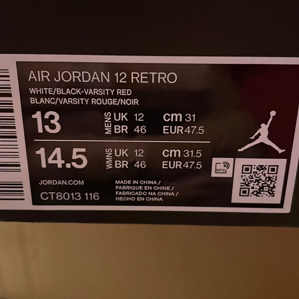 Mens Jordan 12 retro 2023 varsity red , white , black